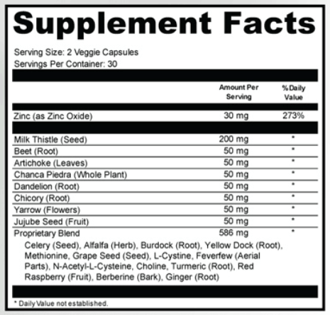 Urgent Liver 911 supplement facts label showing ingredients and dosage information