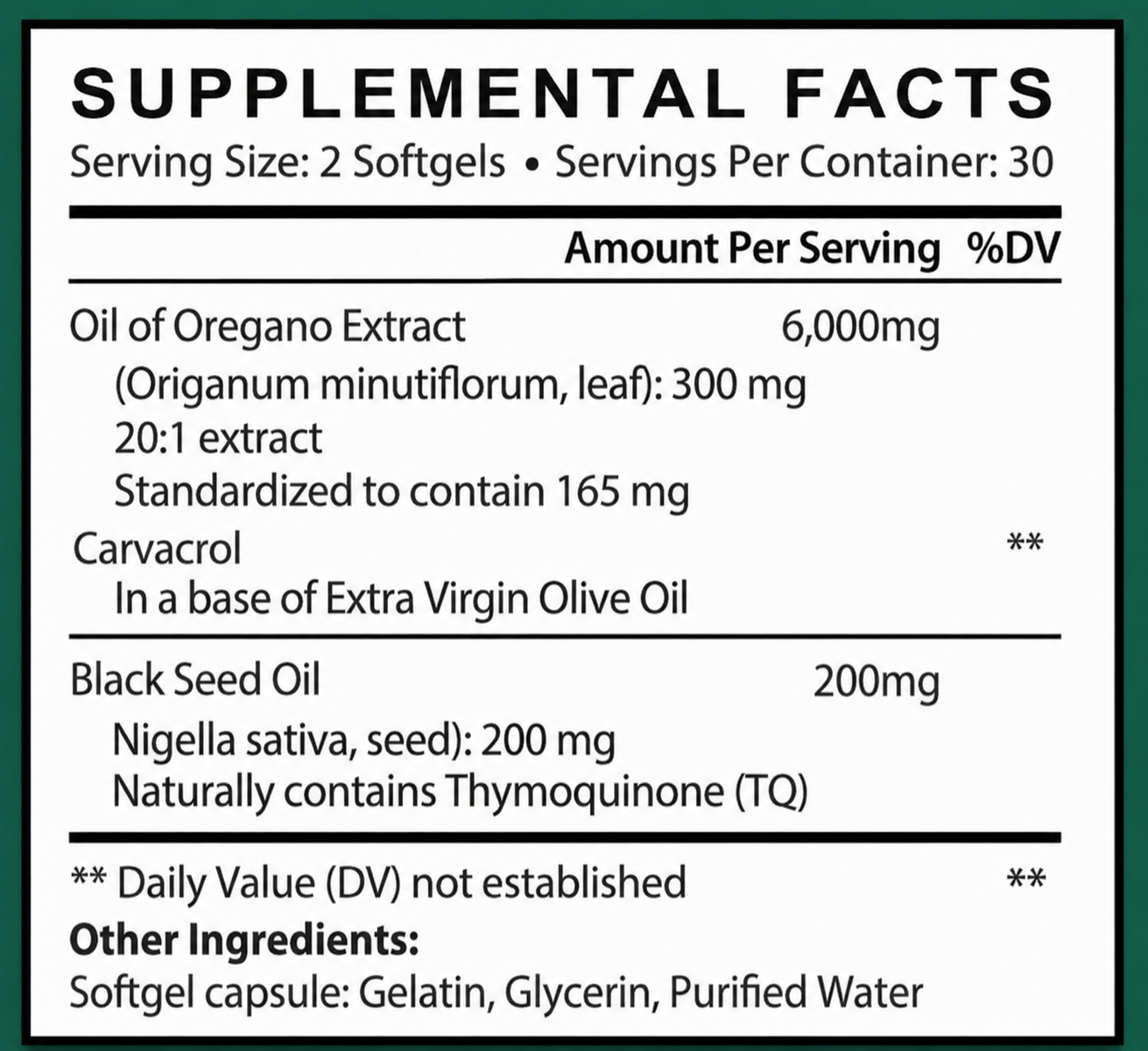 WellaNaturals Oregano Oil Pills Supplement Facts